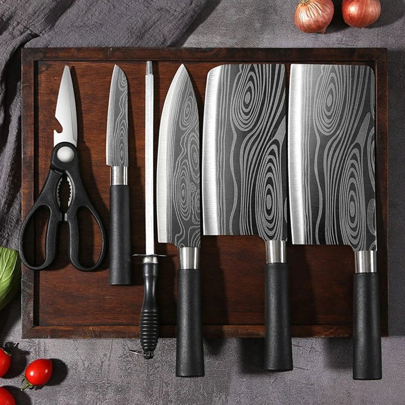 Damascus Pattern Kitchen Knife Set - Home Chef Hub