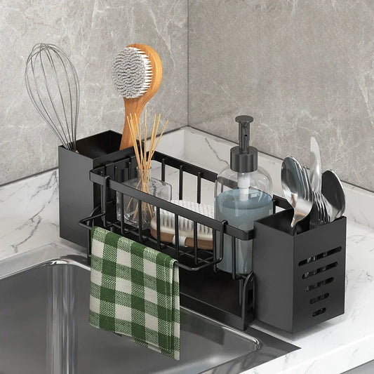 Kitchen Sink Organizer | Self-Draining Rack for Soap, Sponge & Dishcloth Storage - Home Chef Hub