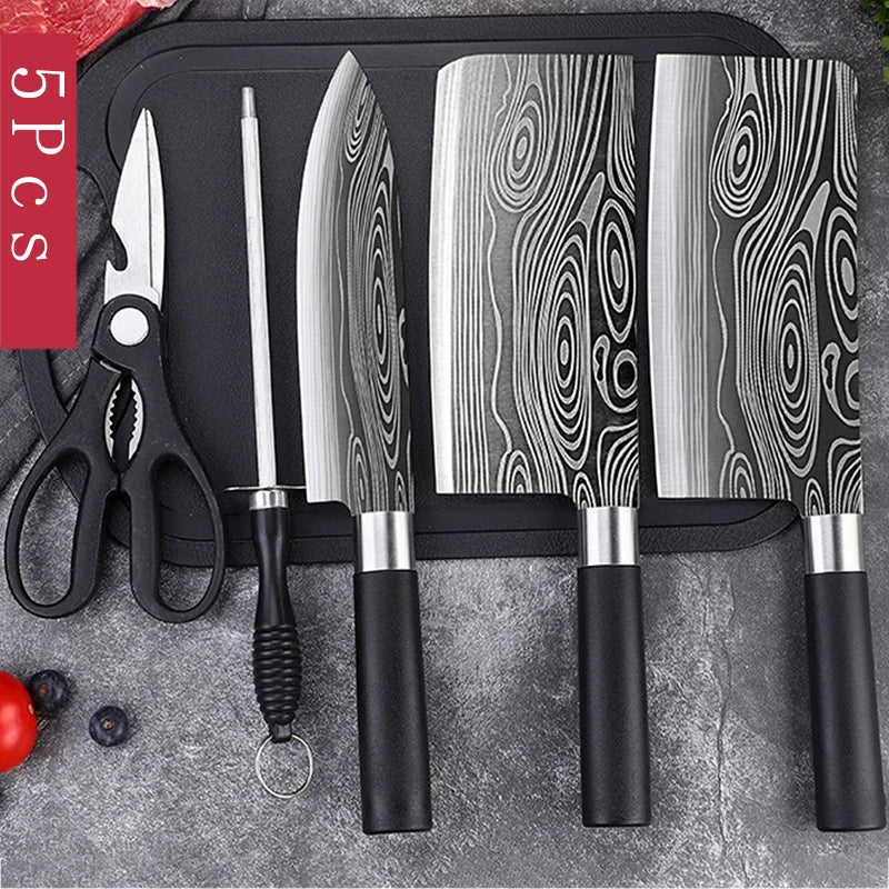 Damascus Pattern Kitchen Knife Set - Home Chef Hub