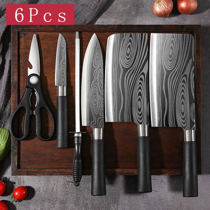 Damascus Pattern Kitchen Knife Set - Home Chef Hub