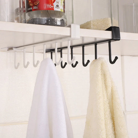 Under-Shelf 6-Hook Storage Rack | No-Drill Hanging Organizer for Kitchen & Wardrobe - Home Chef Hub